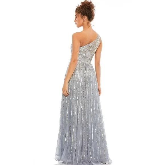 MAC DUGGAL Silver Embellished‎ One Shoulder A-Line Gown 5220 SZ 8 NWT $598 - Picture 3 of 8
